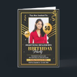 ブラック金ゴールド写真50th Birthday Party エレガント 招待状<br><div class="desc">ハッピーバースデーフォト金ゴールドブラックエレガントパーティの招待状</div>
