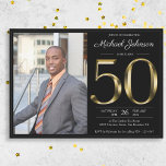 ブラック金ゴールド写真50th Birthday Party 招待状<br><div class="desc">黒い金ゴールド写真50th誕生日パーティーへの招待。誕生シンプル年の節目を迎えた金ゴールド文字効果の上品なバースデー無地のタ招待状！これは編集可能なテンプレートで、男性と女性の両方に使用できる。連絡もし質問があるなら私は私の最高のことを行う！</div>