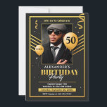 ブラック金ゴールド写真50th Birthday Party Invitation 案内状<br><div class="desc">ブラック金ゴールドフォト50thバースデーパーティー招待カードは、あなたの特別な日にあなたのゲストに送信す祝る写真の誕生日の招待カードである。写真と情報で任意の年齢に合わせてそれをパーソナライズする。</div>