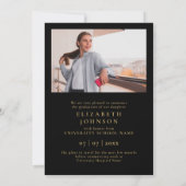 ブラック金ゴールド写真RNナース卒業発表 招待状 (裏面)