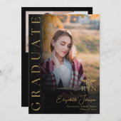 ブラック金ゴールド写真RNナース卒業発表 招待状 (正面/裏面)