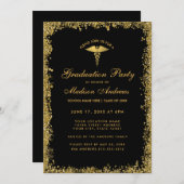 ブラック金ゴールド医学卒業パーティー招待状 招待状 (正面/裏面)