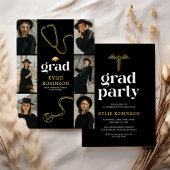 ブラック金ゴールド医療写真卒業パーティー 招待状