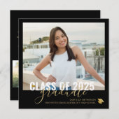 ブラック金ゴールド卒業オープンハウススクエアアナウンセム 案内状 (正面/裏面)