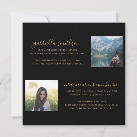 ブラック金ゴールド卒業オープンハウススクエアアナウンセム 案内状 (裏面)