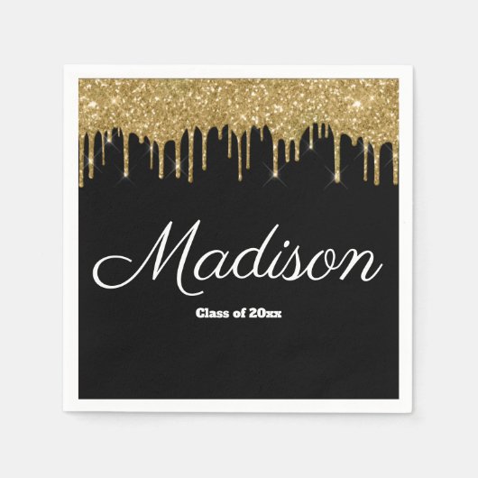 ブラック金ゴールド卒業パーティクラス2024紙 スタンダードカクテルナプキン (正面)