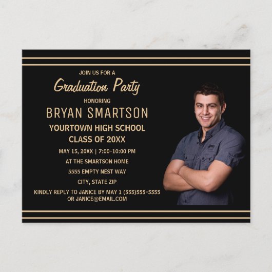 ブラック金ゴールド卒業パーティーの写真 ポストカード (正面)