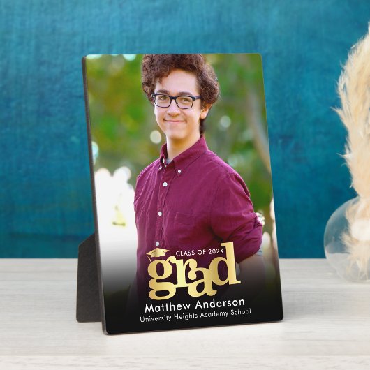 ブラック金ゴールド卒業写真はっきりしたタイポグラフィモダン フォトプラーク