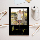 ブラック金ゴールド卒業写真サンキューカスタム サンキューカード