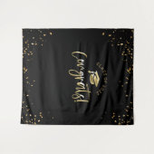 ブラック金ゴールド卒業式2025フォトブースTapestry タペストリー (正面(横))