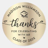 ブラック金ゴールド卒業Thank You モダン Script Cap ラウンドシール (正面)