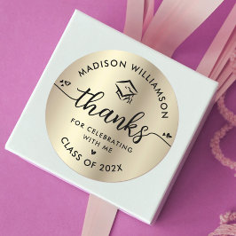 ブラック金ゴールド卒業Thank You モダン Script Cap ラウンドシール