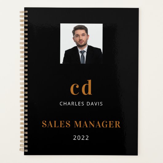 ブラック金ゴールド名イニシャル写真事業2023 プランナー手帳 (正面)