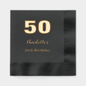 ブラック金ゴールド名優雅な誕生日パーティー 箔ナプキン (正面)