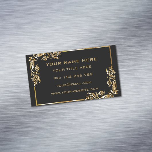 ブラック金ゴールド名刺マグネットゴールデンフレーム マグネット名刺 (インサイチュ)