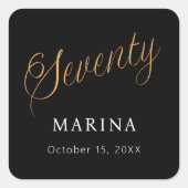 ブラック金ゴールド名台本70歳の誕生日 スクエアシール (正面)