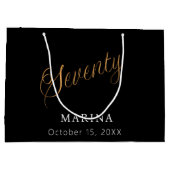 ブラック金ゴールド名台本70歳の誕生日 ラージペーパーバッグ (裏面)