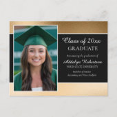 ブラック金ゴールド大学写真卒業 案内ポストカード (正面)