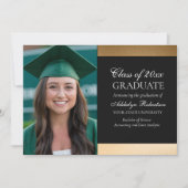 ブラック金ゴールド大学写真卒業 案内状 (正面)