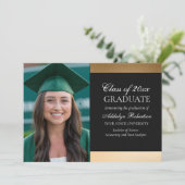 ブラック金ゴールド大学写真卒業 案内状 (スタンド正面)