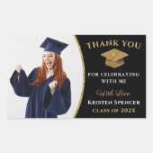 ブラック金ゴールド大学院写真卒業 長方形シール (正面)