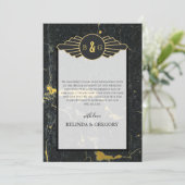 ブラック金ゴールド大理石アールデコ結婚ズ サンキューカード (スタンド正面)