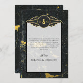 ブラック金ゴールド大理石アールデコ結婚ズ サンキューカード (正面/裏面)