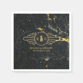 ブラック金ゴールド大理石アールデコ結婚ズ スタンダードカクテルナプキン