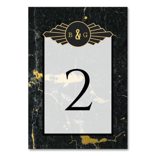 ブラック金ゴールド大理石アールデコ結婚ズ テーブルナンバー (正面)