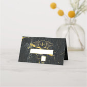 ブラック金ゴールド大理石アールデコ結婚ズ プレイスカード (正面)