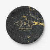 ブラック金ゴールド大理石アールデコ結婚ズ ペーパープレート (正面)