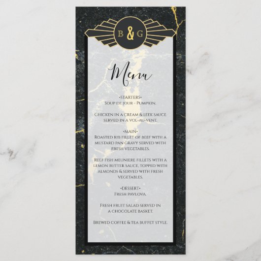 ブラック金ゴールド大理石アールデコ結婚ズ メニュー (正面)