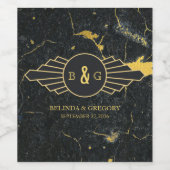 ブラック金ゴールド大理石アールデコ結婚ズ ワインラベル (シングルラベル)