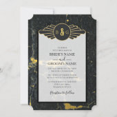 ブラック金ゴールド大理石アールデコ結婚ズ 招待状 (正面)