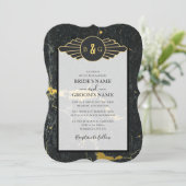 ブラック金ゴールド大理石アールデコ結婚ズ 招待状 (スタンド正面)