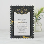 ブラック金ゴールド大理石アールデコ結婚ズ 招待状 (スタンド正面)