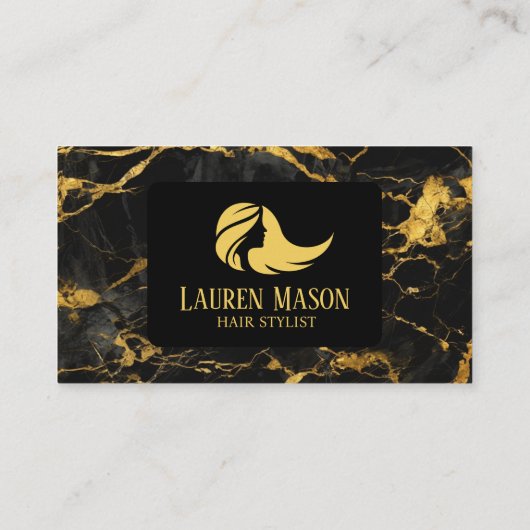 ブラック金ゴールド大理石美容師ヘアサロン 名刺 (裏面)