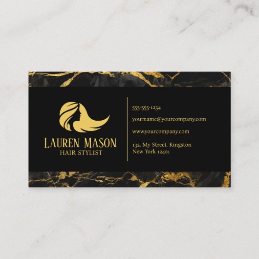ブラック金ゴールド大理石美容師ヘアサロン 名刺 (正面)