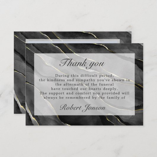ブラック金ゴールド大理石葬儀悔やみや弔慰家族の写真 サンキューカード (正面/裏面)