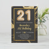 ブラック金ゴールド大理石21歳の誕生日招待状 招待状 (スタンド正面)