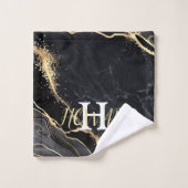 ブラック金ゴールド大理石Agateモノグラム名Newlyweds バスタオルセット (ウォッシュタオル)