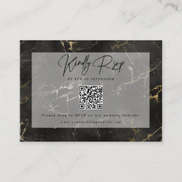 ブラック金ゴールド大理石WebサイトRSVPバーコード エンクロージャーカード