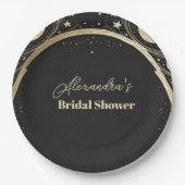 ブラック金ゴールド天クレセントムーンブライダルシャワー ペーパープレート (正面)