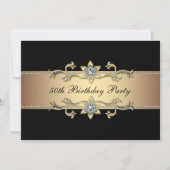 ブラック金ゴールド女性50番目の誕生日招待状 招待状 (正面)