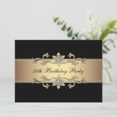 ブラック金ゴールド女性50番目の誕生日招待状 招待状 (スタンド正面)