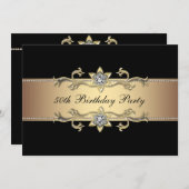 ブラック金ゴールド女性50番目の誕生日招待状 招待状 (正面/裏面)