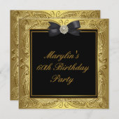 ブラック金ゴールド女性60thバースデーパーティー 招待状 (正面/裏面)