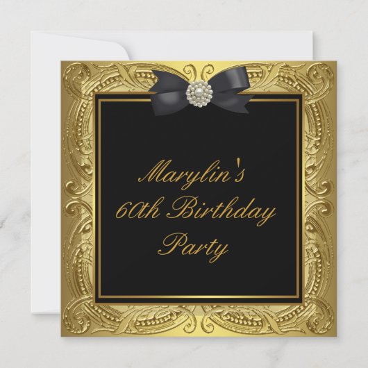 ブラック金ゴールド女性60thバースデーパーティー 招待状 (正面)