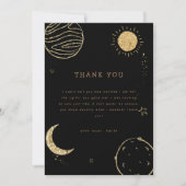 ブラック金ゴールド宇宙月星ボーイベビーシャワー サンキューカード (正面)