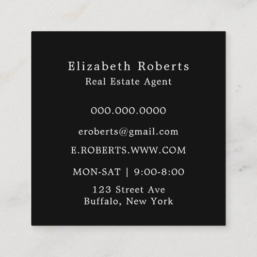ブラック金ゴールド実在エステートエージェントスクエアビジネスカード スクエア名刺 (裏面)